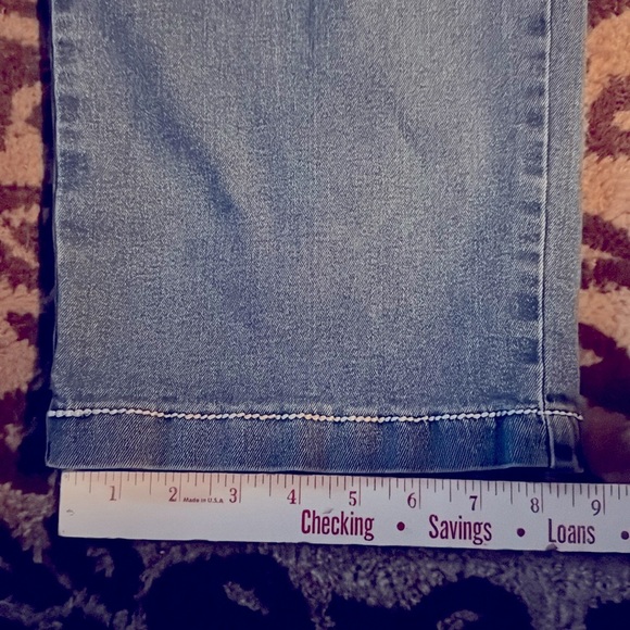 Almost Famous Cargo Jeans Womens L Medium Wash denim patch back pockets stretch - Picture 13 of 14